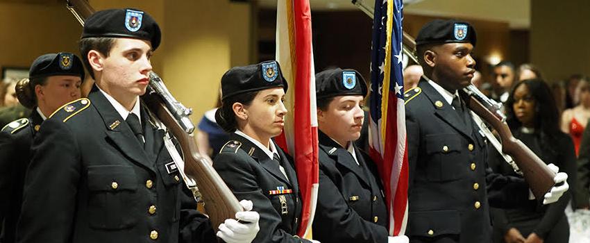 Army ROTC Color Guard presents colors at Military Ball